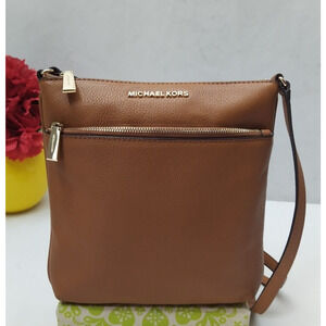 Michael Kors Brown Pebbled Leather Zipper Closure Crossbody Bag